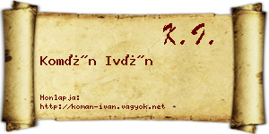 Komán Iván névjegykártya