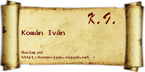 Komán Iván névjegykártya